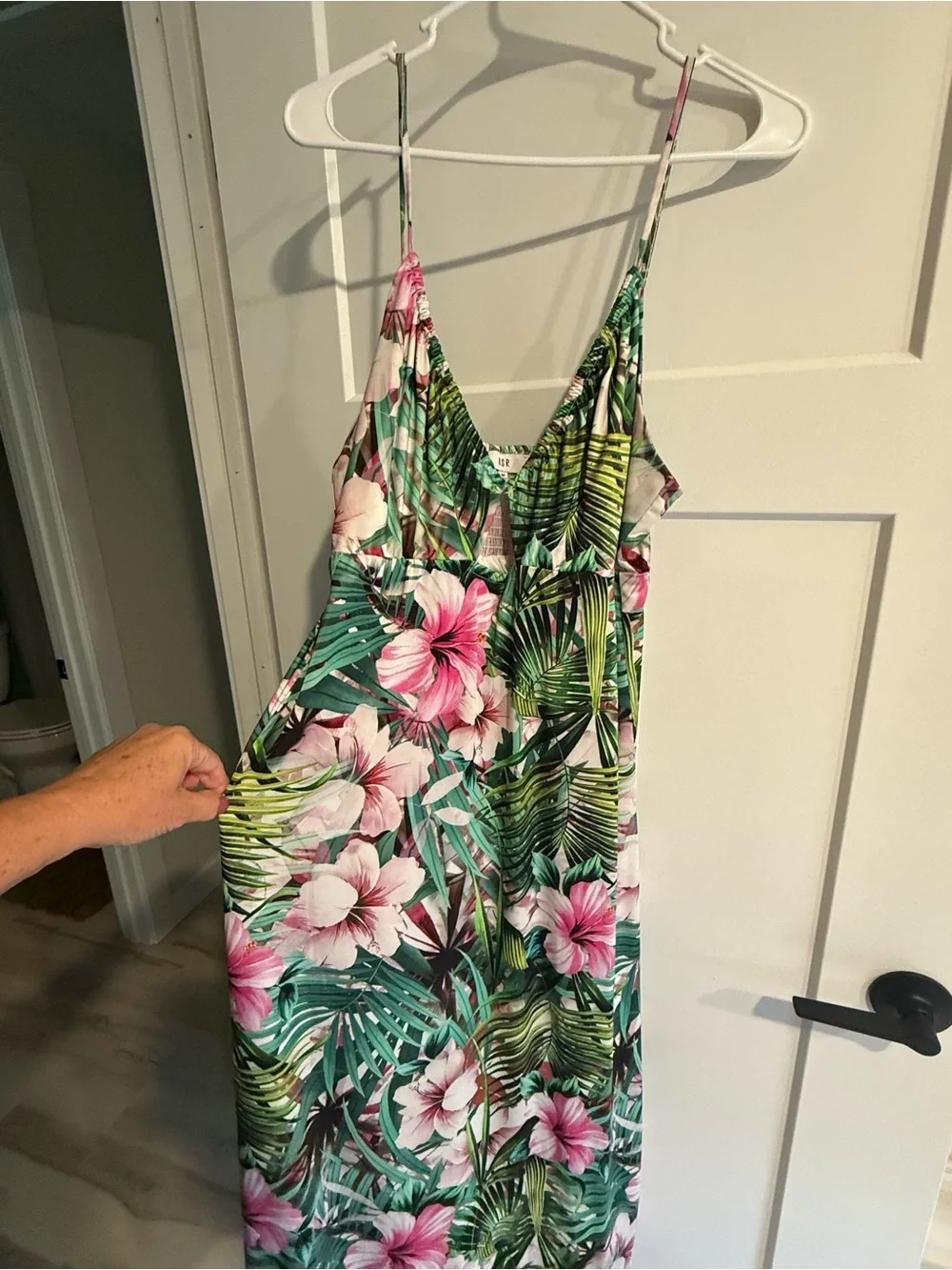 Tropical Floral Green and Pink Girls' One-Piece dress maxi